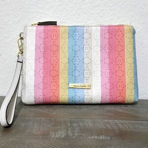 Nanette Lepore Wristlet Logo Summer Stripe Multi Pastel Colors Pouch Wallet